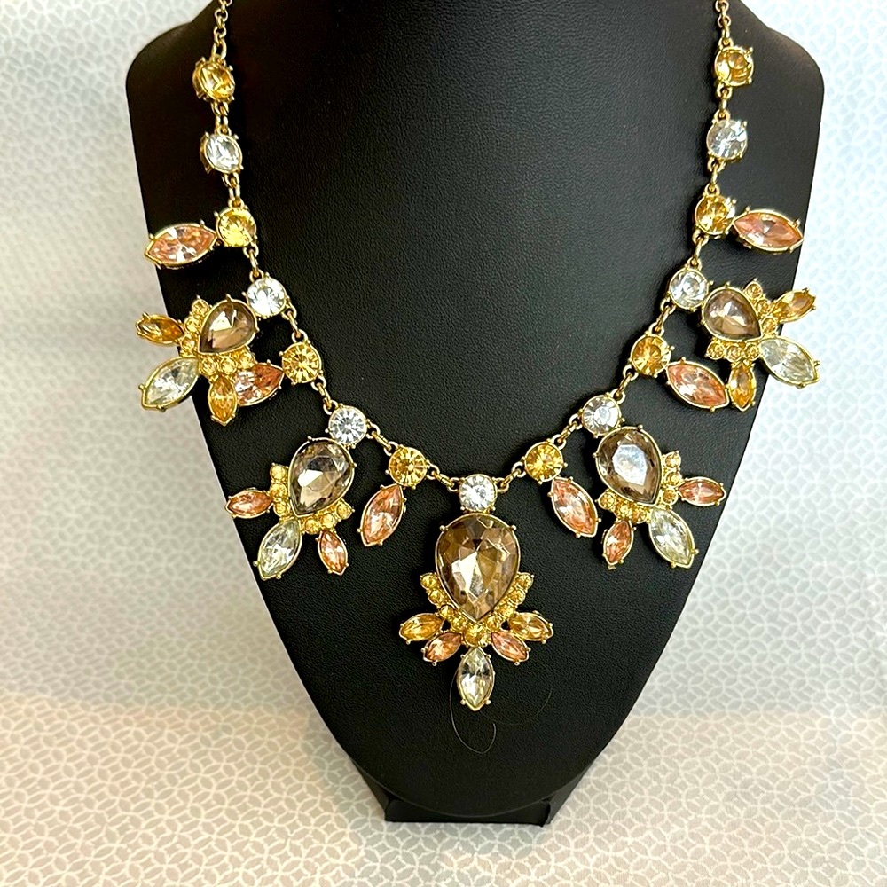 Gold and Silver Bib Necklace with Gemstone Cascades